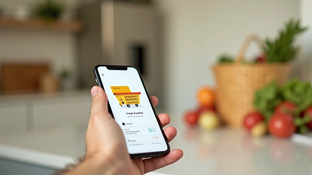 Téléphone affichant application de drive avec panier plein, carte de fidélité numérique visible